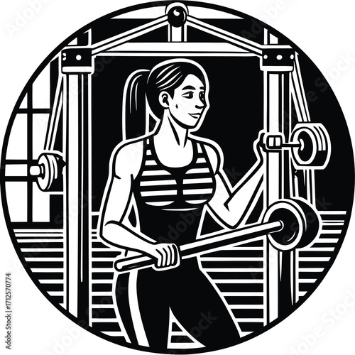 Energetic woman performing exercises with gym equipment illustrating a healthy lifestyle and fitness routine