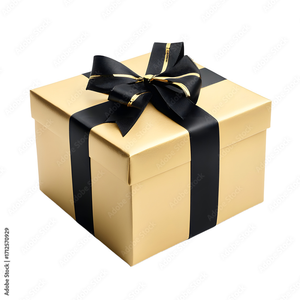 Obraz premium Elegant Gift Box with Shiny Black Ribbon and Gold Design