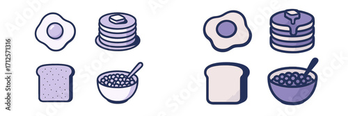 Delicious breakfast options with eggs, pancakes, toast, and cereal served on plates and bowls
