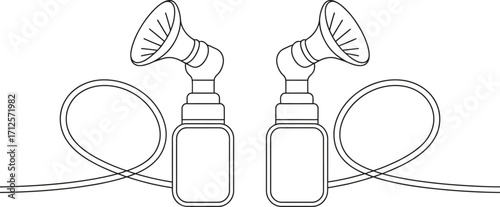 Black and white line drawing of a double electric breast pump
