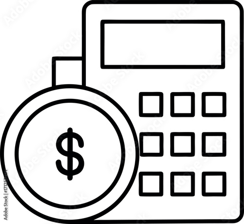 Vector art of calculator and dollar coin representing finance and accounting illustration design