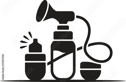 Breast pump and baby feeding accessories icon set