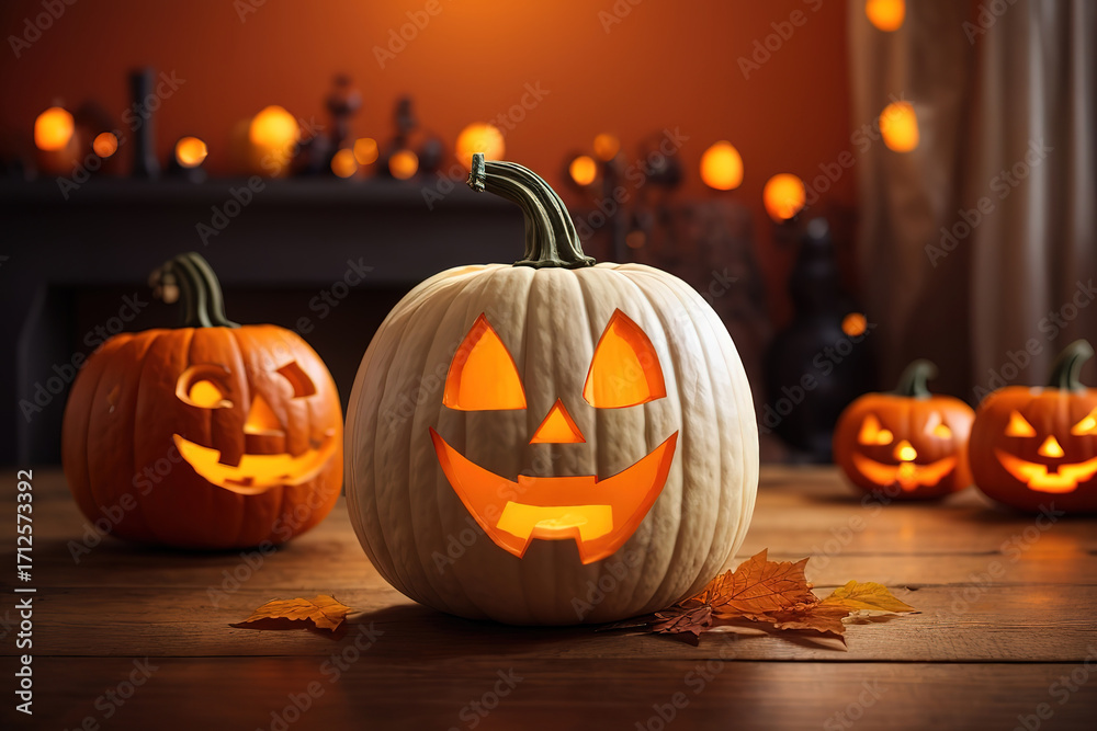 Obraz premium Gorgious illustration of scarecrow with Jacko lantern pumpkin for Halloweens Day