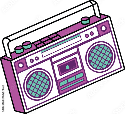 Retro boombox illustration for vibrant 80s nostalgia and funky music vibes, originally vector graphic