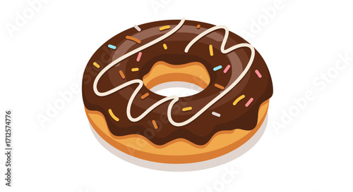 Delicious chocolate glazed donut with colorful sprinkles on white background