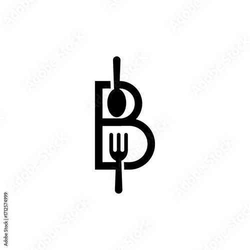 Letter B food logo with spoon and fork.