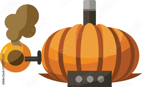 Pumpkin Shaped Steam Engine Cartoon