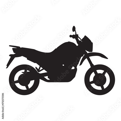 Black silhouette of a dual sport motorcycle illustration perfect for graphic design and motocross enthusiasts adventurous freedom on two wheels