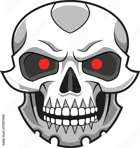 Robotic Skull with Red Eyes Design