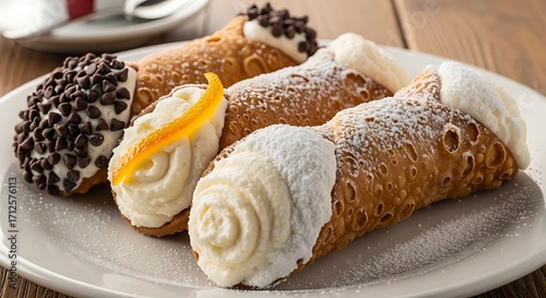 Delicious Cannoli Pastry on White Plate.
