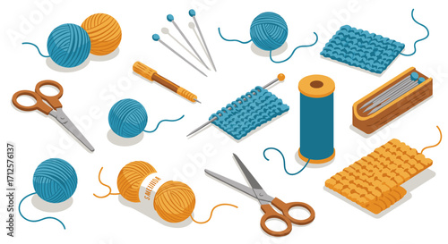 Isometric knitting tools and yarn set for creative craft projects