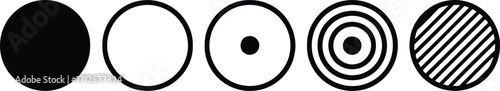 A horizontal arrangement of five circles, each with a distinct pattern.