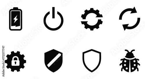Vector art of set of black glyph icons for user interface, perfect for app, website, and software design projects