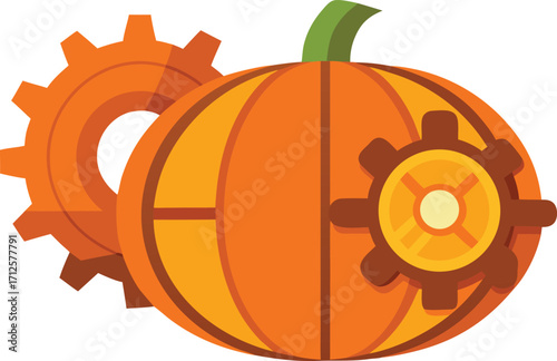 Orange Pumpkin with Gears Mechanic Design