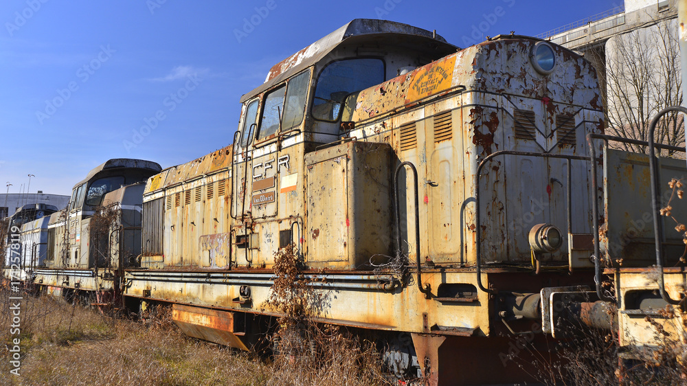 Naklejka premium Disused railway transport machinery in Romania. State of neglect. 