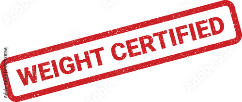 Distressed weight certified stamp with red border, quality control assurance icon