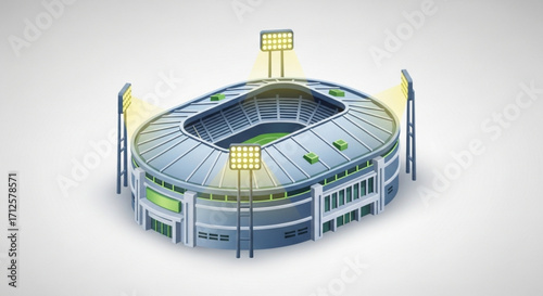 Isometric stadium illustration a detailed vector illustration of a stadium with floodlights and seating, perfect for sports and events