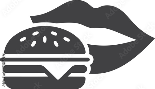 Stylized icon of lips about to bite into a hamburger
