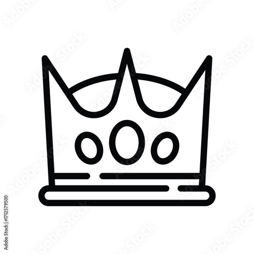 A black and white outlined crown with three circles adorning the band. Line icon. Editable stroke