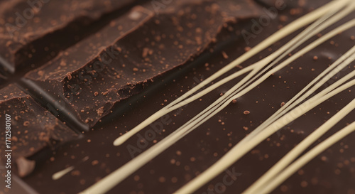 Delectable Dark Chocolate Bar with Creamy White Chocolate Drizzle Close-Up Shot