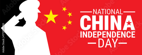 China independence day with china flag and salute background, banner, card or poster design template is observed every year during October, to raise awareness about the mission. Vector illustration.