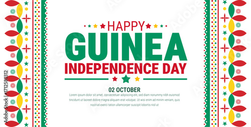 Guinea Independence Day background, banner, card or poster design template is observed every year during October, to raise awareness about the mission. Vector illustration.