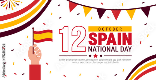 Spain national day background, banner, card or poster design template is observed every year during October, to raise awareness about the mission. Vector illustration.