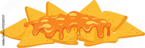 Illustration of nachos with cheese sauce, a popular snack or appetizer.