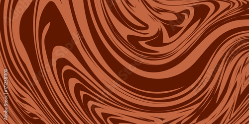 Retro coffee color background. Milk chocolate liquid dessert texture. Wavy swirl candy pattern for poster, cover, banner, pamphlet. Vintage brown trippy hippie wallpaper in 60s or 70s style. Vector
