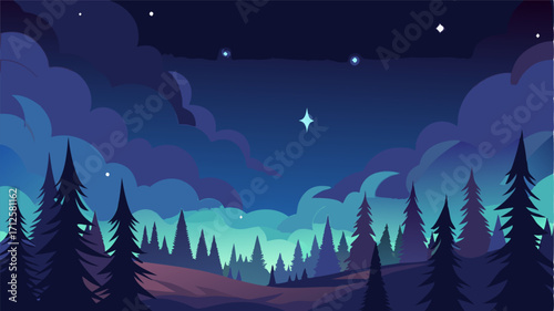 A clear night sky reveals a breathtaking display of stars above the boreal forest seemingly stretching on forever in every direction.