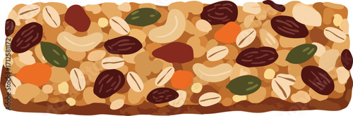 A delicious granola bar with nuts, seeds, and dried fruit.