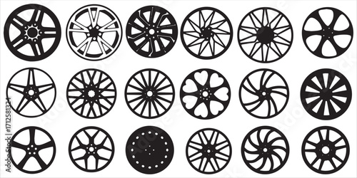 Set Of Automotive Car Rim Icon Collection