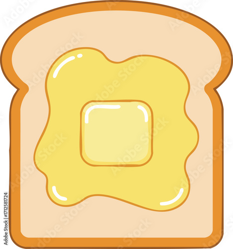 Cartoon drawing of a slice of buttered toast.