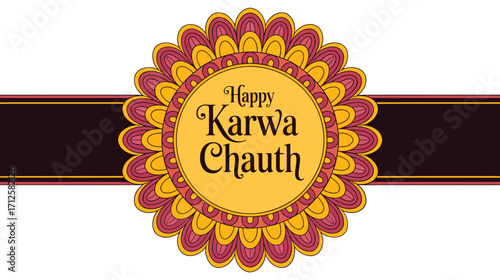 Circular floral design with festive ribbon and vibrant colors celebrating Karwa Chauth, symbolizing tradition, joy, and cultural elegance