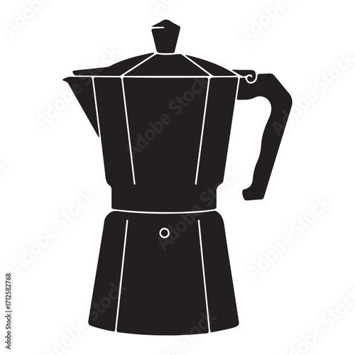 Classic Italian Stovetop Espresso Maker Black and White Illustration Detailed Moka Pot Design for Coffee Enthusiasts Kitchen Decor and Barista Art