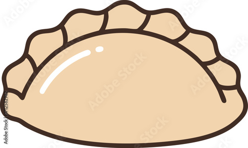 A simple, stylized illustration of a single, crescent-shaped dumpling with a crimped edge.