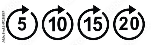Minimal Vector Media Player Icons – Rewind, Forward, Skip 5 10 15 20 Seconds Playback Control Buttons for Audio Video UI.