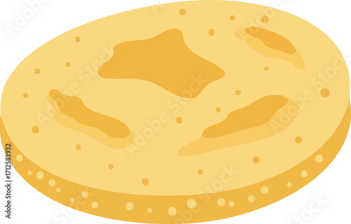 Close-up view of a round, light yellow, possibly buttery, flatbread or biscuit.