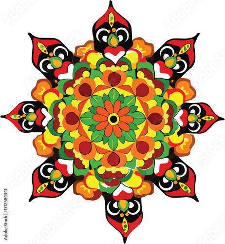 Cultural Illustrations: Indian Art & Ritual Objects Vector illustration -- Pookalam with Kathakali Motif