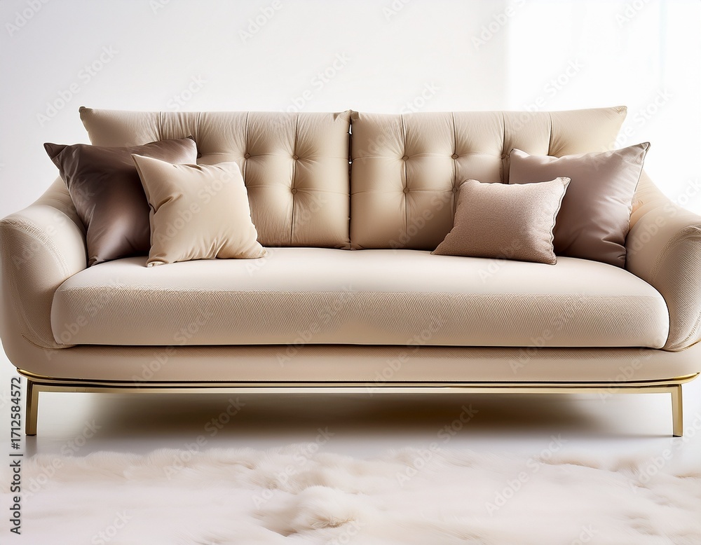 Obraz premium luxurious beige designer sofa with plush cushions perfect for a modern living room features sleek lines fine stitching and elegant design ideal for comfort and style in any high end interior