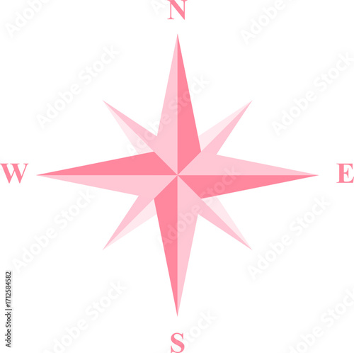 Pastel pink compass rose eight pointed star simple geometric design soft color palette navigation symbol direction indicator minimal style isolated on transparency background