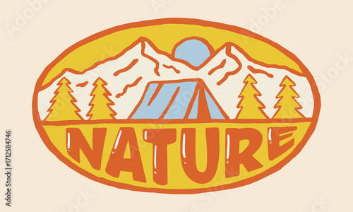Illustration of Nature Camping in Vintage style art for badges, emblems, patches, t-shirts, etc.	