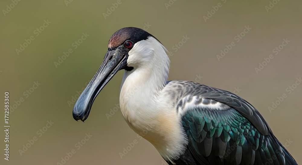 Fototapeta premium Elegant White-necked Ibis in Natural Habitat, Close-up View.