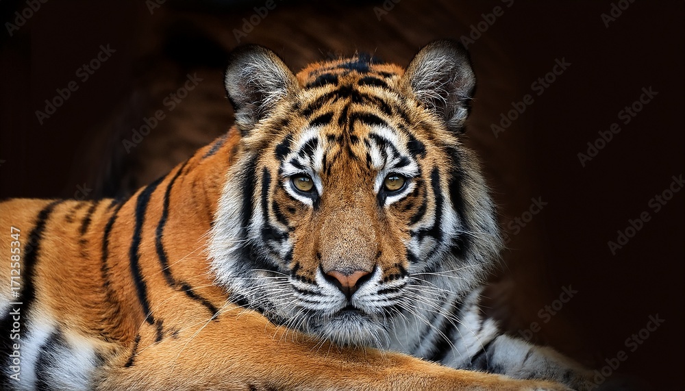 Fototapeta premium majestic tiger lying down detailed fur patterns