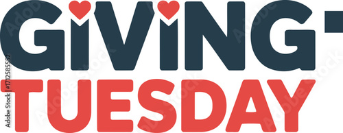 Giving tuesday text with red hearts above the letter i symbolizing charity and generosity