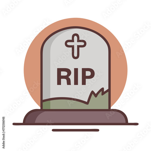 Grave with cross on the tombstone: A minimalistic graphic of a tombstone, etched with RIP and a cross, set against a backdrop, it captures a sense of solemnity and memorial. 