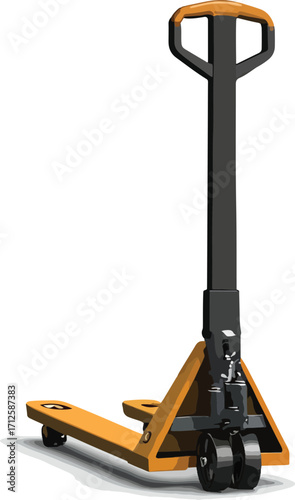 Yellow Manual Pallet Jack for Warehouse Logistics and Material Handling Operations on White Background
