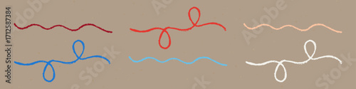 Abstract Realistic Chalk Drawn Sketch. Set of Design Elements Wavy Lines and Knots Isolated on Papercraft.