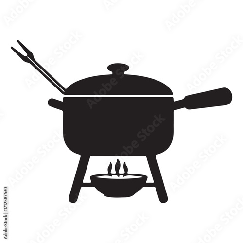 Elegant Fondue Pot Silhouette for Culinary Delights and Festive Gatherings Cooking at Home with Family and Friends