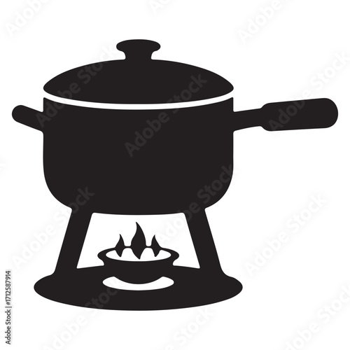 Elegant Fondue Pot Silhouette with Flames for Cheese Chocolate and Meat Fondue Celebrations and Gourmet Cooking